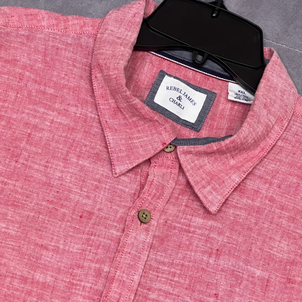 Rebel James & Charli Button Down Shirt Mens XXL Coral Pink Excellent Linen Blend